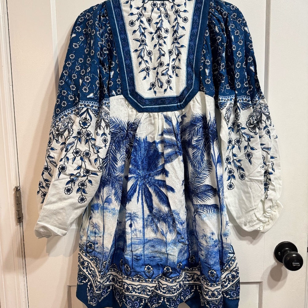 Farm Rio Off-White Palm Tree Beach Mini Dress - Picture 2 of 6